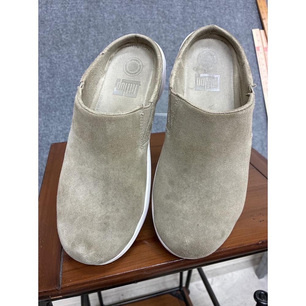 FitFlop Shuv Suede Mules Taupe Tan Microwobbleboard Comfort Clogs Womens 7M